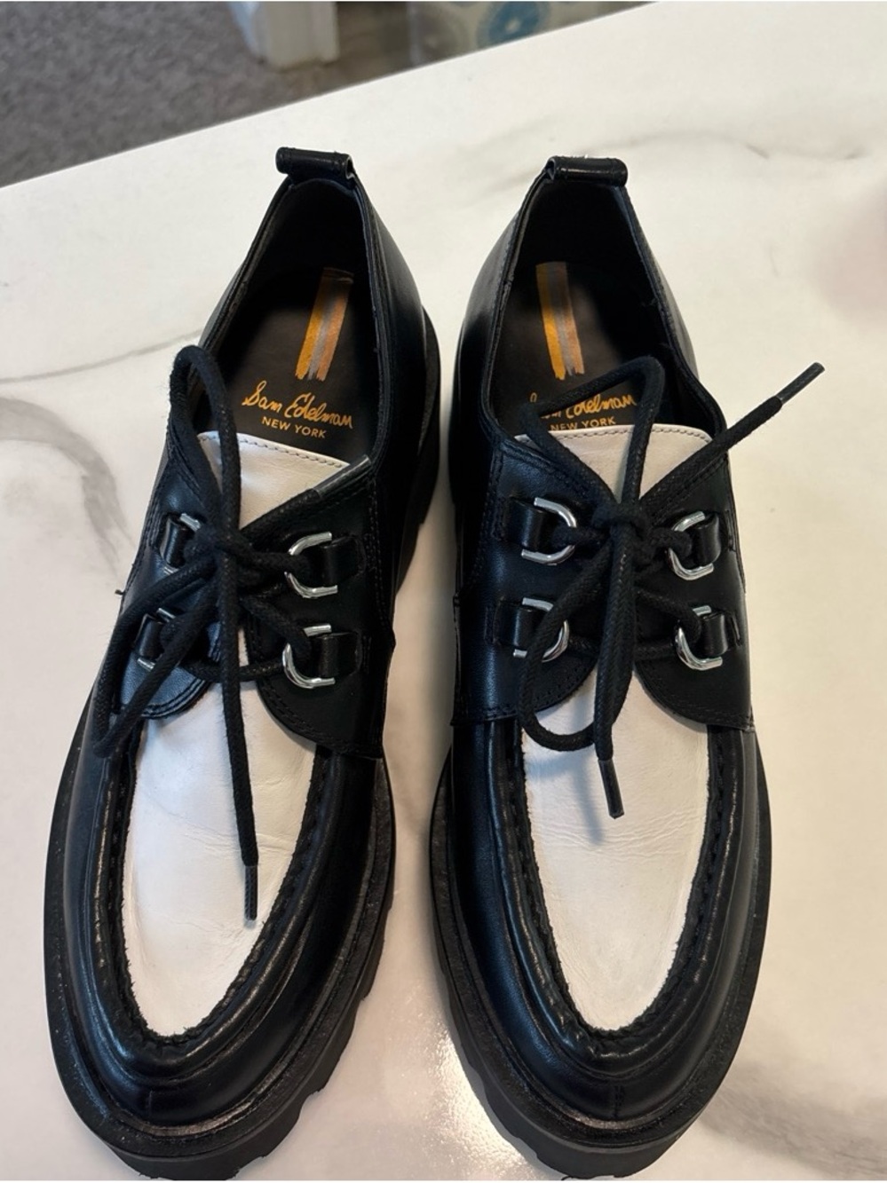 Sam Edelman Black and White Lace-Up Derby Shoes